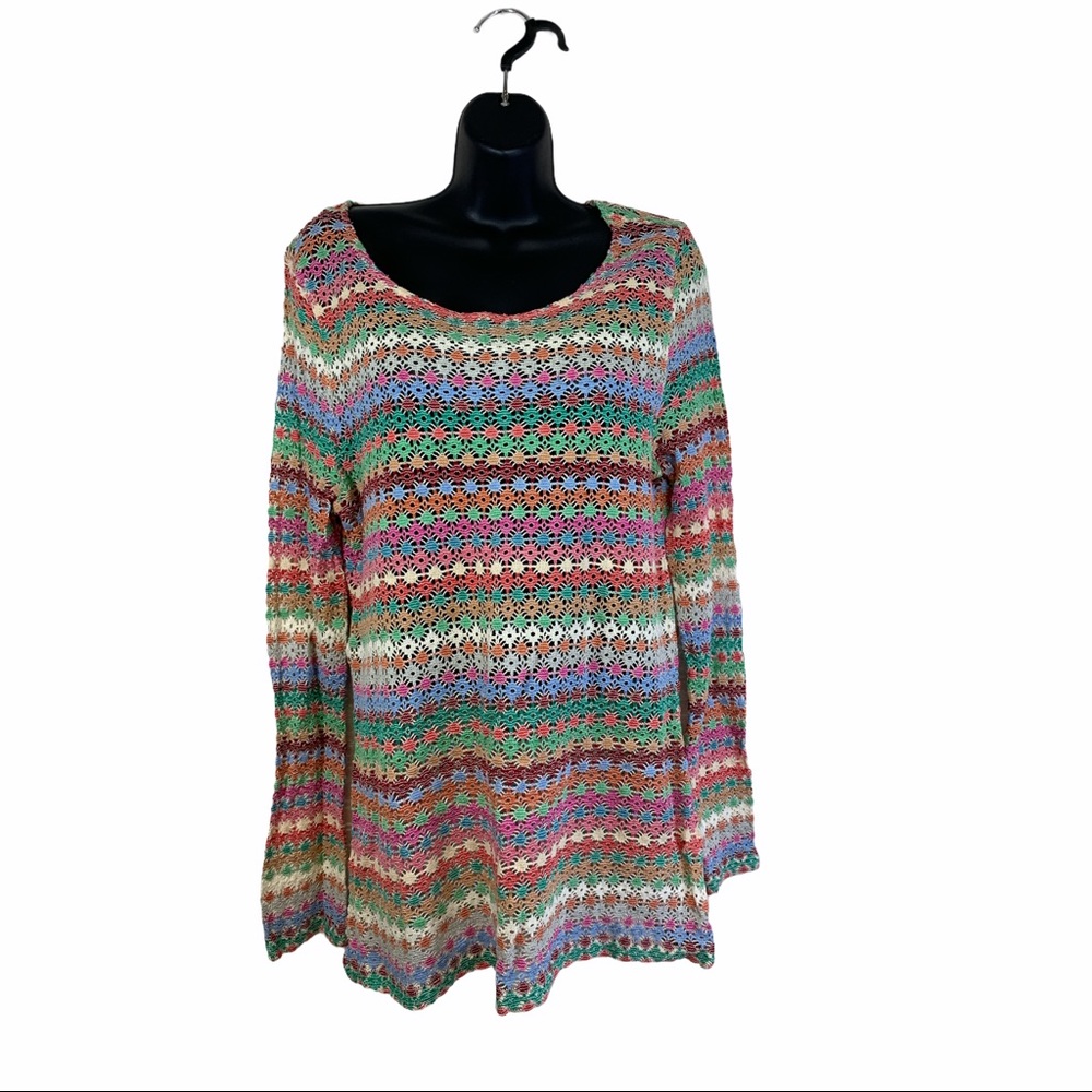 Dylan Loose Crocheted Long Sleeve Top, Size XL